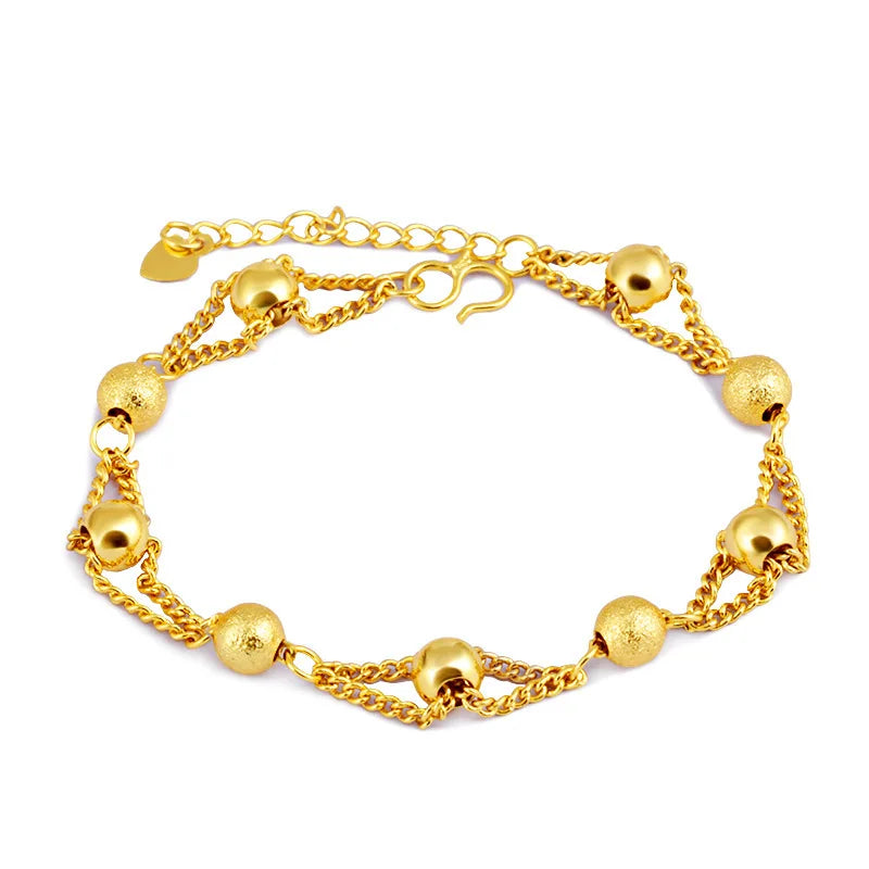 Fashion 18K Gold Bracelet for Men Women Wedding Engagement Jewelry Luxury Classic Ball Chain Bracelet Not Fade Fine Jewelry Gift