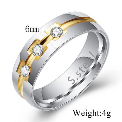 Bling CZ Wedding Rings For Women 6MM Stainless Steel Female Aliance Anel Love Gifts