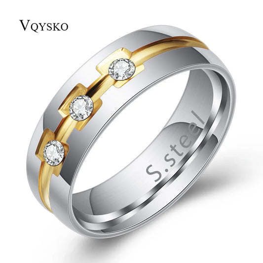 Bling CZ Wedding Rings For Women 6MM Stainless Steel Female Aliance Anel Love Gifts