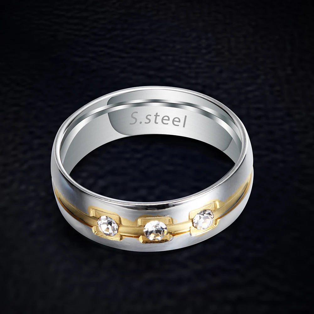 Bling CZ Wedding Rings For Women 6MM Stainless Steel Female Aliance Anel Love Gifts