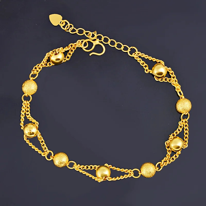 Fashion 18K Gold Bracelet for Men Women Wedding Engagement Jewelry Luxury Classic Ball Chain Bracelet Not Fade Fine Jewelry Gift
