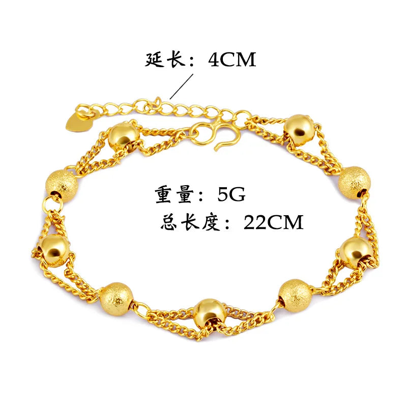 Fashion 18K Gold Bracelet for Men Women Wedding Engagement Jewelry Luxury Classic Ball Chain Bracelet Not Fade Fine Jewelry Gift