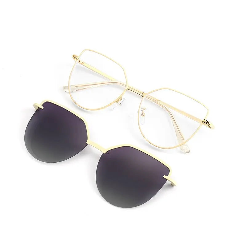 Cat Eye Flip on Sunglasses Women Anti Blue Light Glasses Frames Polarized Magnetic Clip Ladies Fashion Computer Eyeglasses 7002