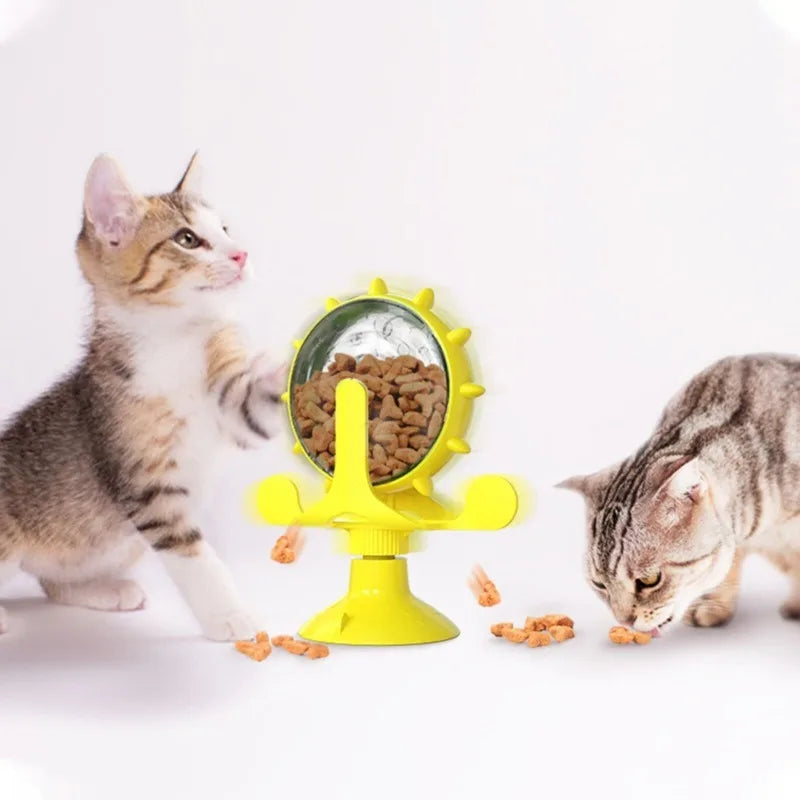 Interactive Cat Toy Windmill Turntable Slow Feeder Treat Leaking Toy Funny Puzzle Pet Toy for Cats Training & Teeth Grinding