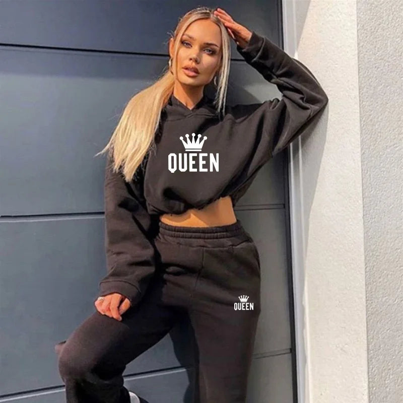 2025 Autumn Winter Women Sweatshirt Set Solid Color Casual Simple Hooded 2 Piece Outfit Set Fashion Gym Jogging  Woman Pant Sets