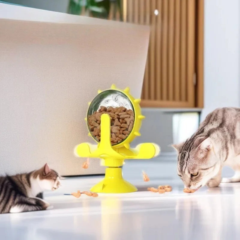 Interactive Cat Toy Windmill Turntable Slow Feeder Treat Leaking Toy Funny Puzzle Pet Toy for Cats Training & Teeth Grinding