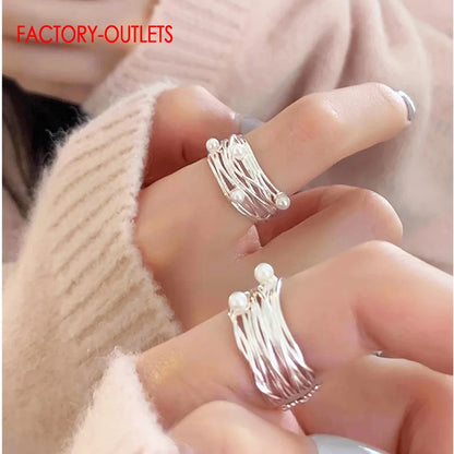New Trendy Genuine 925 Sterling Silver Pearl Rings For Woman Novel Design Opening Resizable Ring Wedding Rings Jewelry Accessory