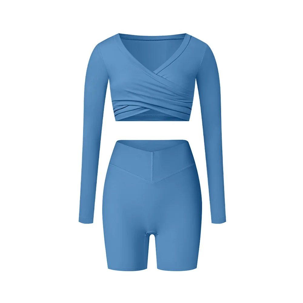 2PCS Yoga Suit Sports Set Women Tracksuits Gym Set Women Running Training Flared Pant Long Sleeve Sports Shirt Workout Clothing