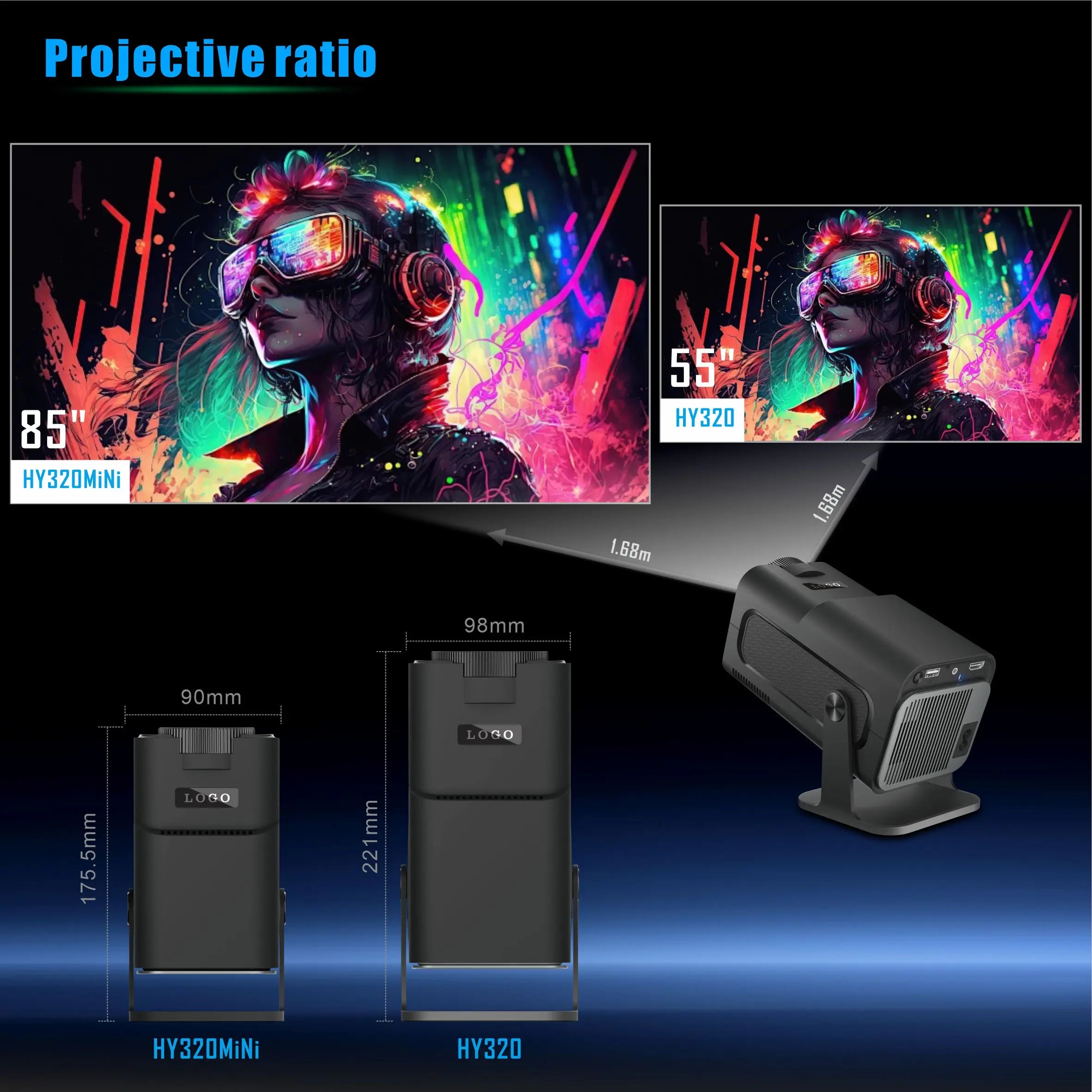 Projector 4K HY320 mini 720P Dual Wifi6 BT5.0 Home Outdoor Cinema Movie Smart Mini 180° Rotable Portable Projectors