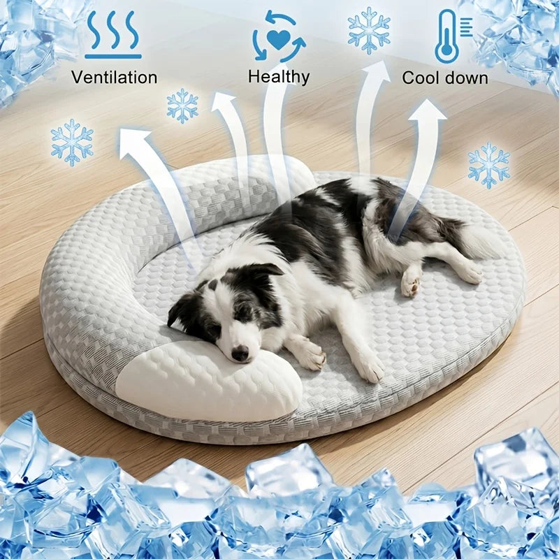 Cooling Orthopedic Dog Bed Breathable Summer Pet Bed Raised Edge Washable Nonslip Mat Small Medium Large Dogs Cats All Season