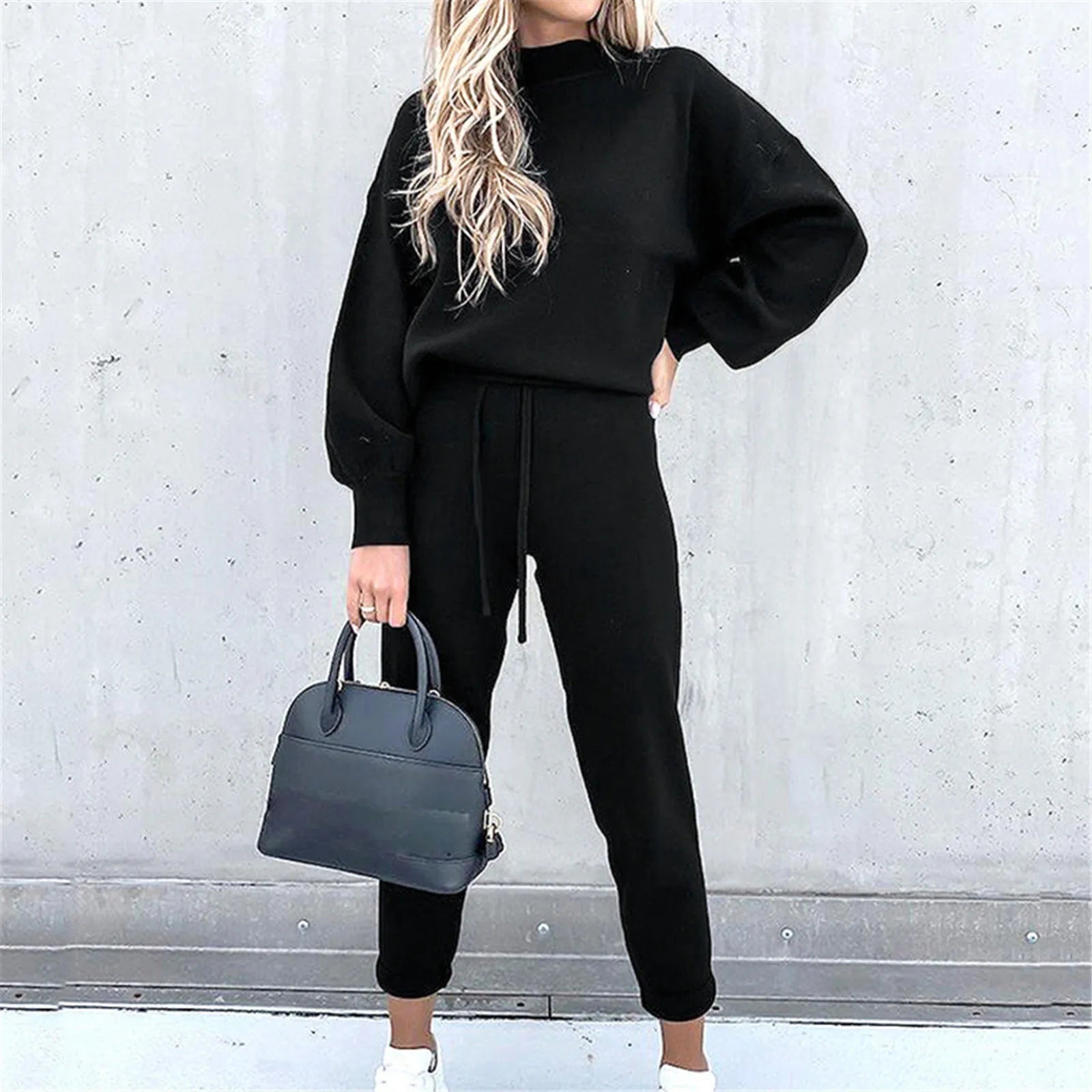 2 Piece Suit Sports for Women's Solid Color Fashion Casual Outfits Set Loungewear Long Sleeve Wide Leg Pants Streetwear
