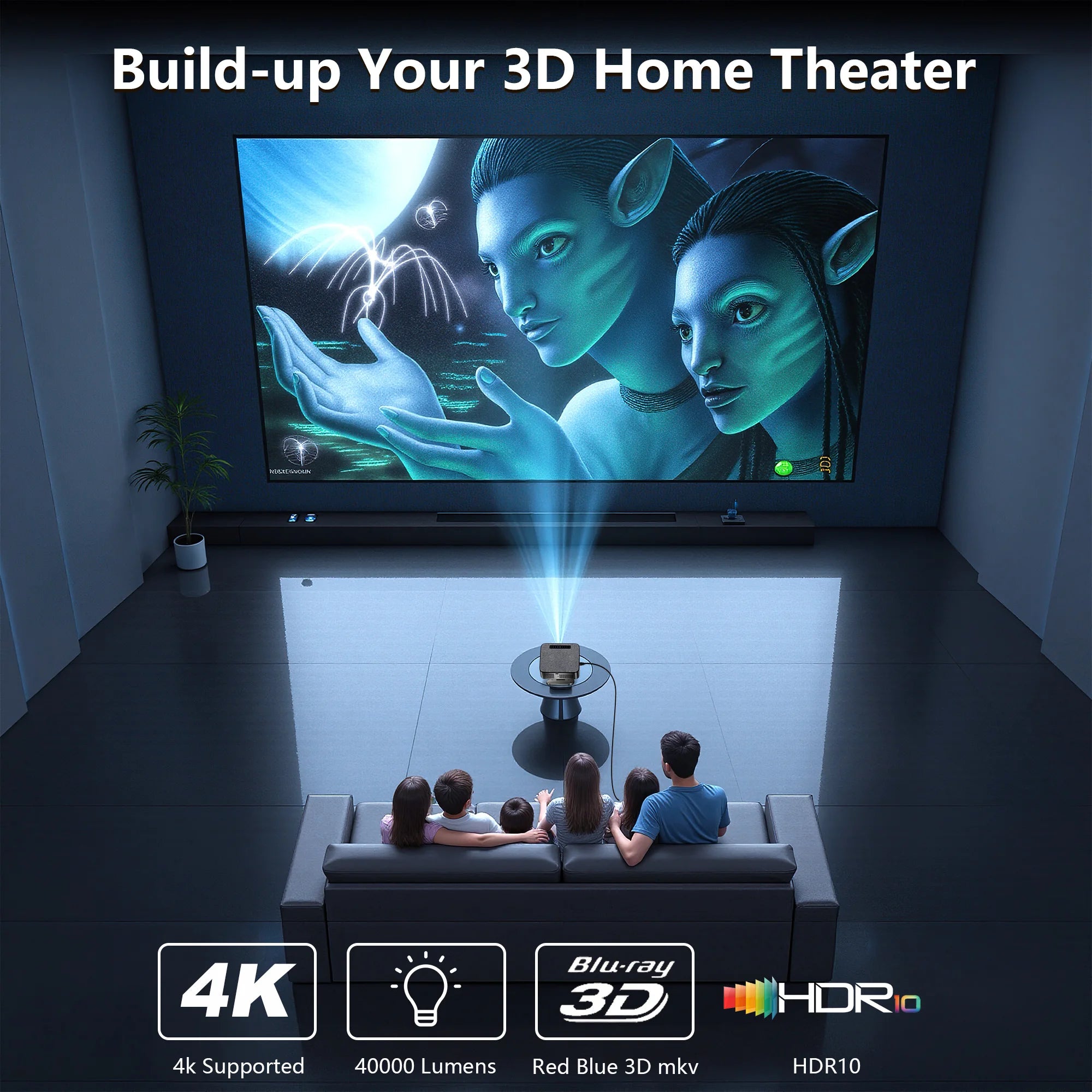 XIWBSY 2026 4K Outdoor Projector 40000Lumens AutoFocus Smart Projector 8K Video Home Theater WiFi6 BT5.3 Protable Proyector