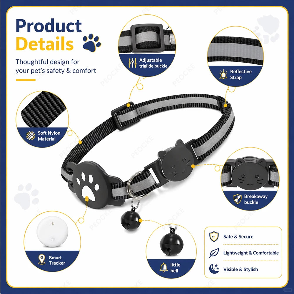 Bluetooth Smart Tracker Compatible with Google Find Hub Device GPS Anti-lost Locator Pet Cat Tracker with Adjustable Cat Collar