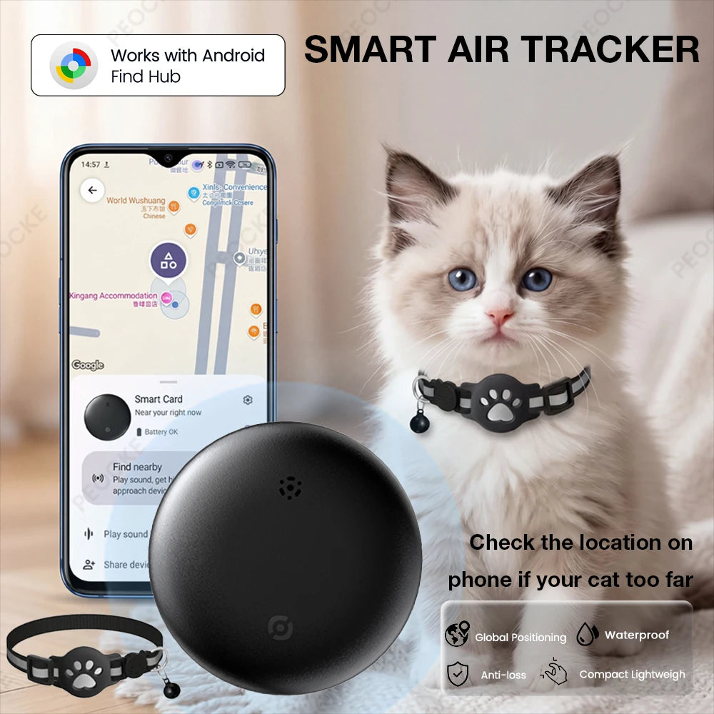 Bluetooth Smart Tracker Compatible with Google Find Hub Device GPS Anti-lost Locator Pet Cat Tracker with Adjustable Cat Collar