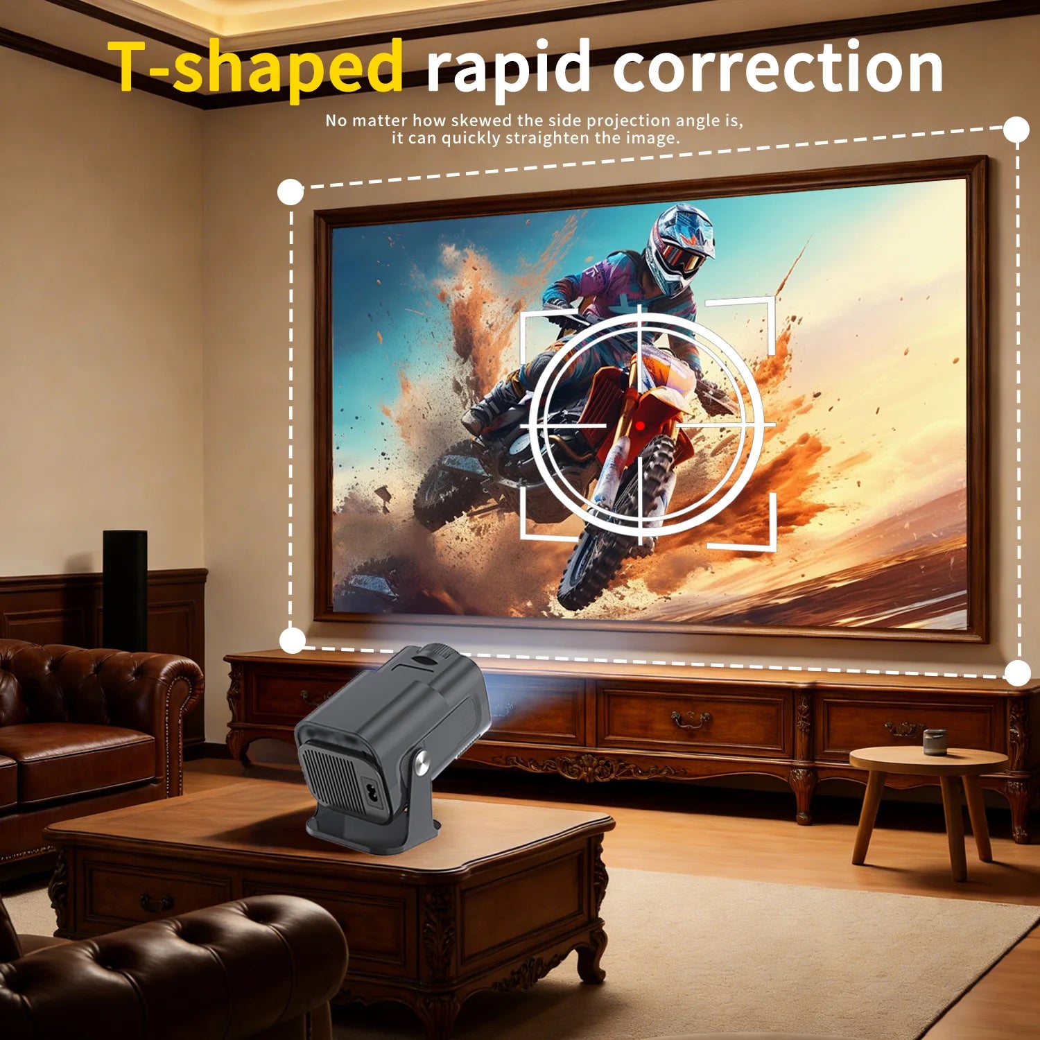 High-Definition Projector with Auto Keystone Correction and 180° Rotation, Android, Wi-Fi 6/BT5.4, Native 720P Resolution/Supports 4K Decoding, Compatible with Netflix/Prime Video/Hulu, Indoor/Outdoor Home Theater, Ideal Gif