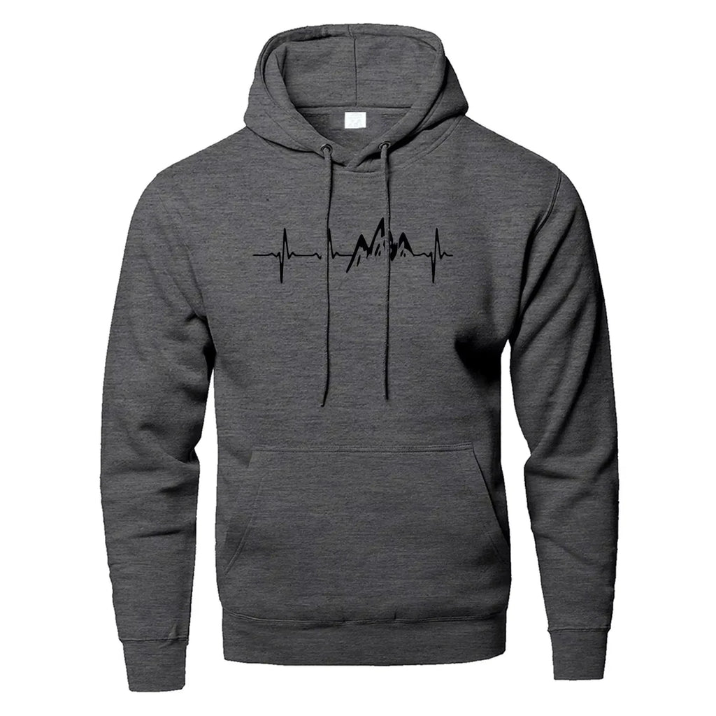Mountain Heartbeat Hoodies teens Sweatshirt Autumn Long Sleeve Hooded Sweatshirt Hoodie Black Gray Sportswear