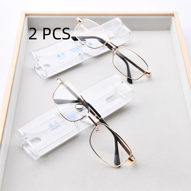 2PCS Suit Real Glass Lens Reading Glasses Men Women Square Full Frame Presbyopic Glasses Anti-Scratch Diopter Eyewear +1.5 2.0 2