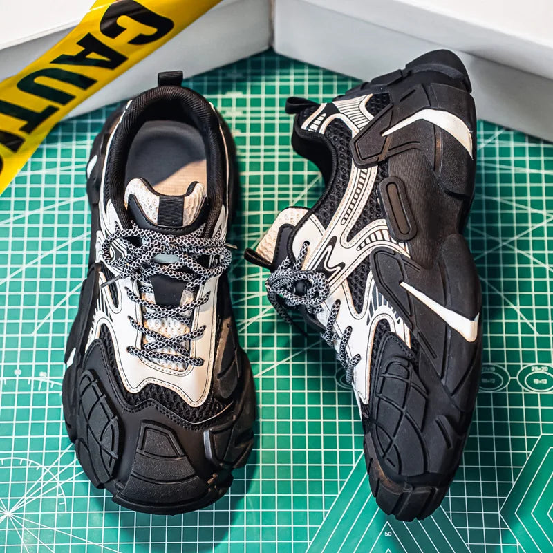 Mesh breathable flying knitted men's shoes versatile fashion street shooting Internet celebrity Korean version thick-sole shoes