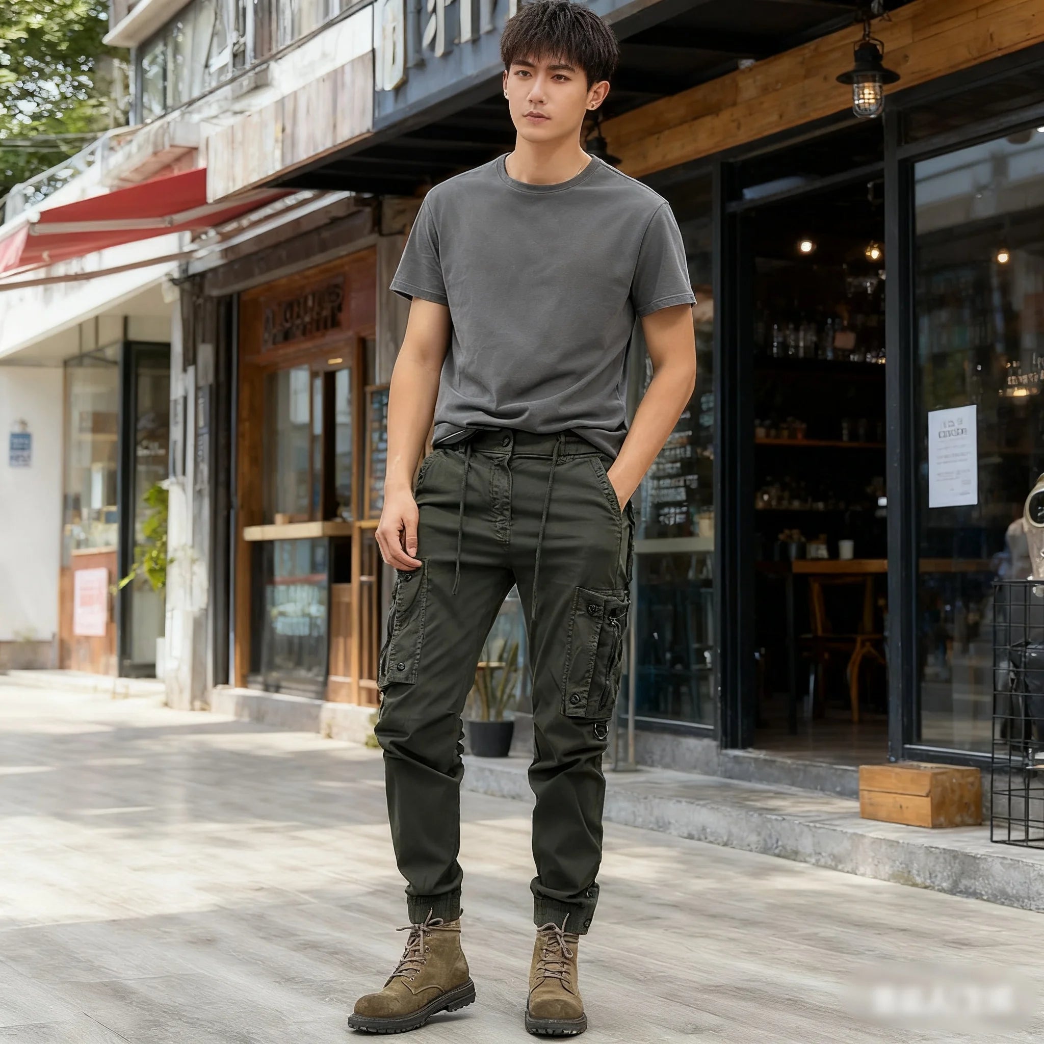 2025 New Military Tactical Cargo Pants for Mens Elastic Casual Trousers Zipper Multi-Pocket Joggers Fashion Male