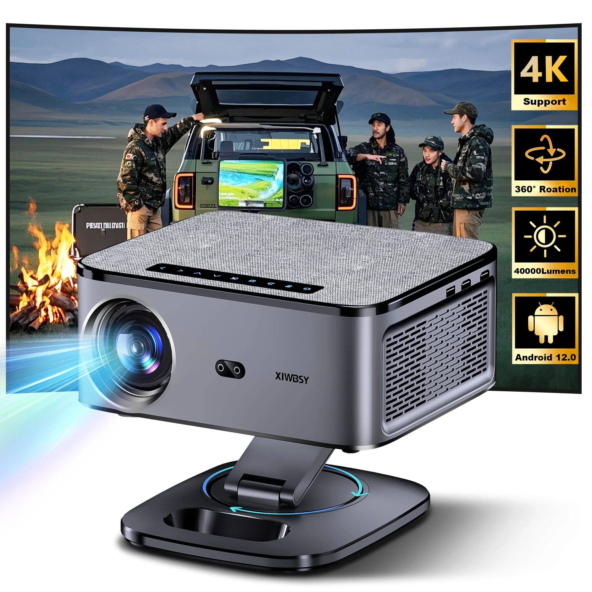 XIWBSY 2026 4K Outdoor Projector 40000Lumens AutoFocus Smart Projector 8K Video Home Theater WiFi6 BT5.3 Protable Proyector