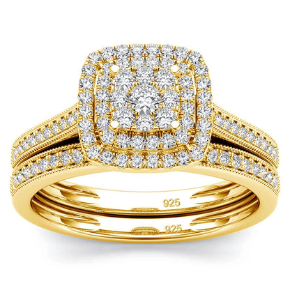 Szjinao 2pcs Moissanite Ring Set For Woman Original 925 Silver Wedding Jewelry Luxury Engagement Ladies Anniversary Gift Trend