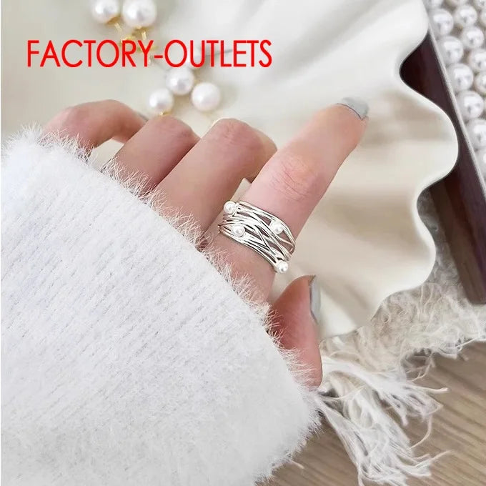 New Trendy Genuine 925 Sterling Silver Pearl Rings For Woman Novel Design Opening Resizable Ring Wedding Rings Jewelry Accessory