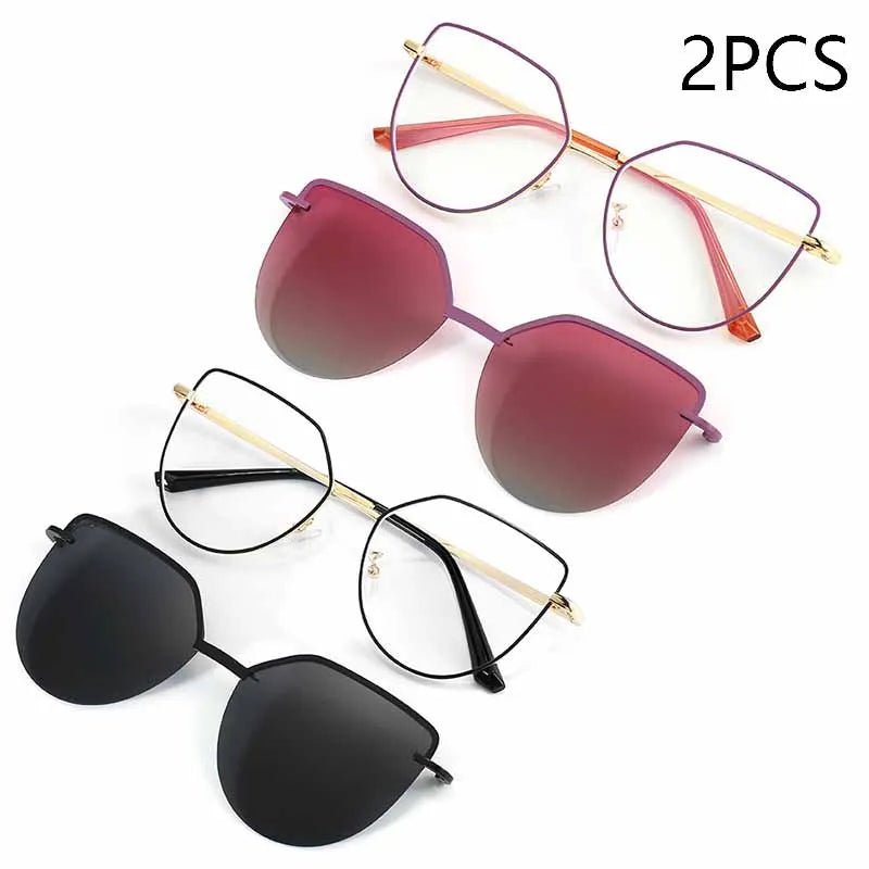Cat Eye Flip on Sunglasses Women Anti Blue Light Glasses Frames Polarized Magnetic Clip Ladies Fashion Computer Eyeglasses 7002