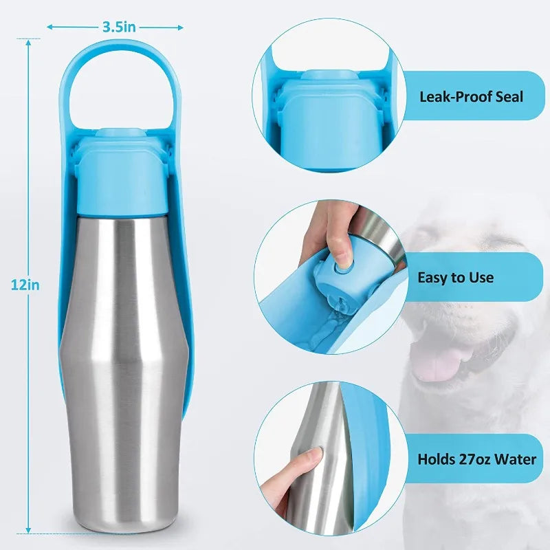 27oz Dog Water Bottle Portable Outdoor Dogs Cats Walking Travel Drinking Fountain 2 in 1 Puppy Water Dispenser Pets Accessories