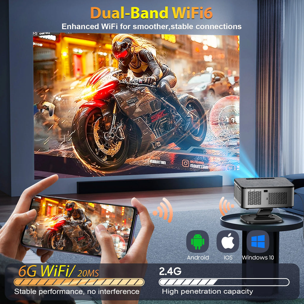 XIWBSY 2026 4K Outdoor Projector 40000Lumens AutoFocus Smart Projector 8K Video Home Theater WiFi6 BT5.3 Protable Proyector