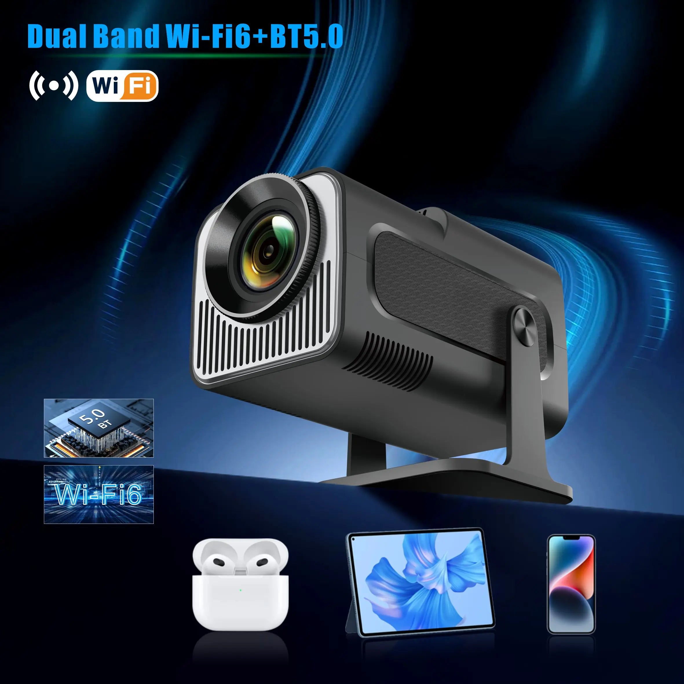 Projector 4K HY320 mini 720P Dual Wifi6 BT5.0 Home Outdoor Cinema Movie Smart Mini 180° Rotable Portable Projectors
