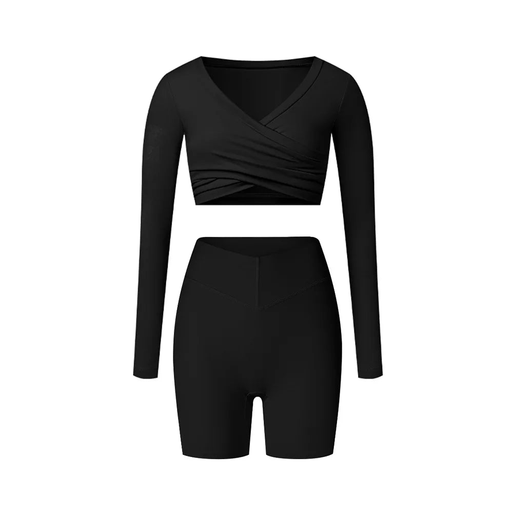 2PCS Yoga Suit Sports Set Women Tracksuits Gym Set Women Running Training Flared Pant Long Sleeve Sports Shirt Workout Clothing