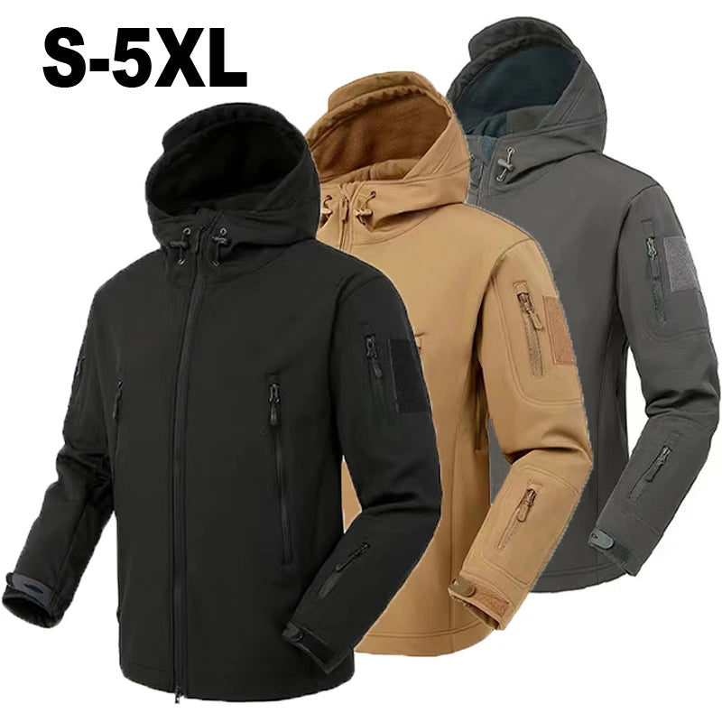 Men's Autumn Winter SoftShell Fleece Waterproof Jackets Male Hood Coats Fishing Hiking Camping Climbing Skiing Pants Trousers