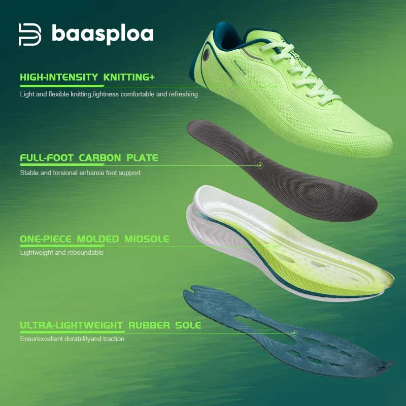 Baasploa Men Jogging Sports Shoes Carbon Plate Professional Cushioning Sneakers Male Outdoor Breathable Non Slip Running Shoes