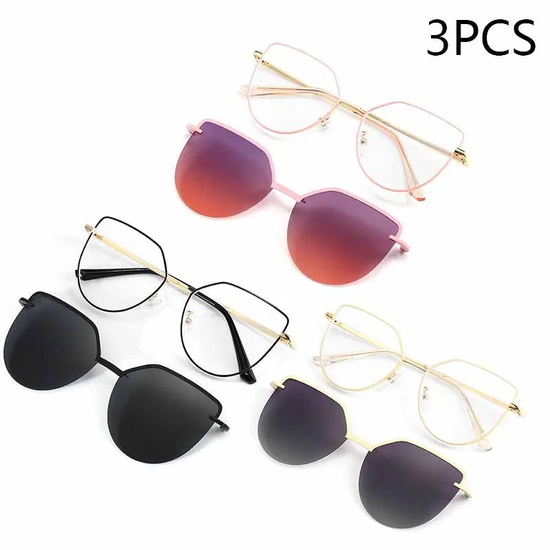 Cat Eye Flip on Sunglasses Women Anti Blue Light Glasses Frames Polarized Magnetic Clip Ladies Fashion Computer Eyeglasses 7002