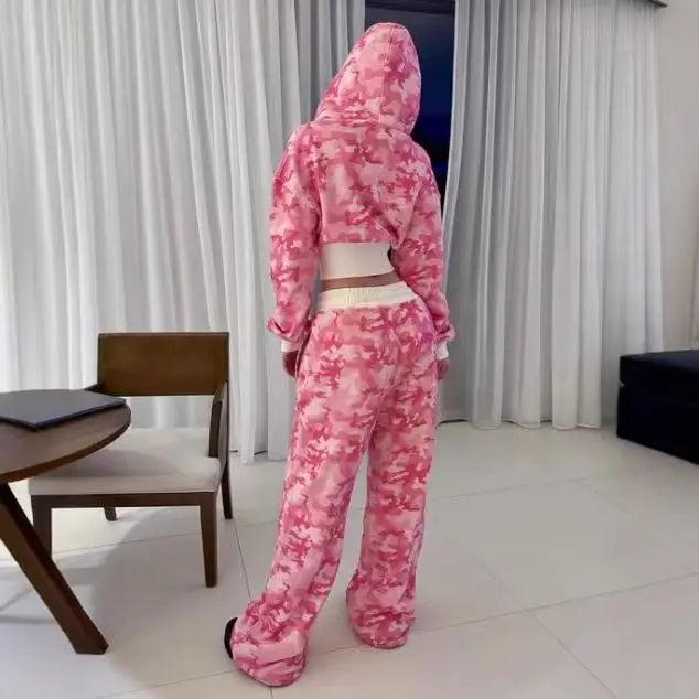Y2K Fashion Pink Letter Graphic Zipper Sportswear Clothes Women's Casual Short Top Set Sweatshirt Loose Sport Pants