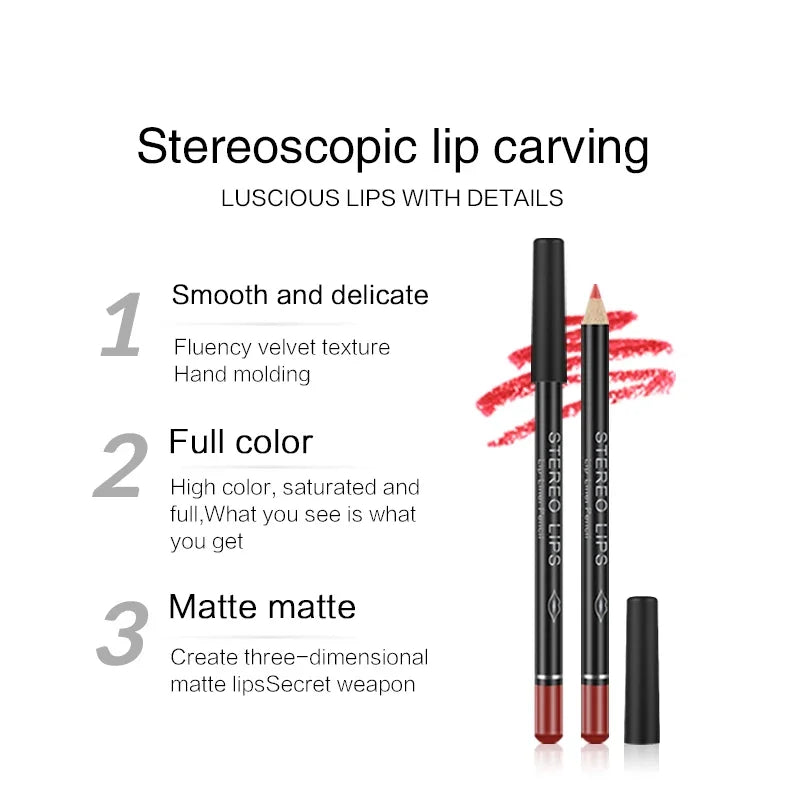 12 Color Matte Lipliner Penci Sexy Red Lip Contour Pen Lip Tint Lipstick Lasting Non-stick Cup Waterproof Lips Makeup Cosmetics