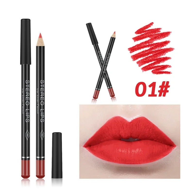 12 Color Matte Lipliner Penci Sexy Red Lip Contour Pen Lip Tint Lipstick Lasting Non-stick Cup Waterproof Lips Makeup Cosmetics
