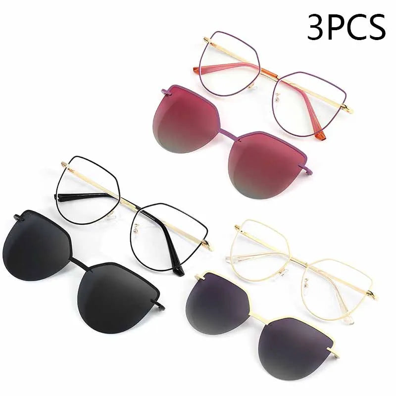 Cat Eye Flip on Sunglasses Women Anti Blue Light Glasses Frames Polarized Magnetic Clip Ladies Fashion Computer Eyeglasses 7002