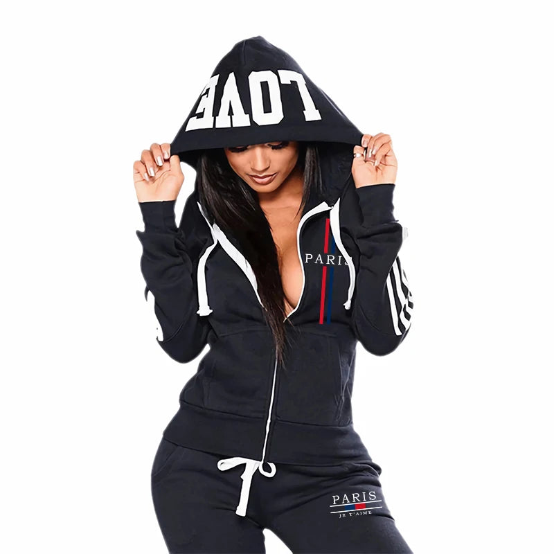 Women's Fashion Outfits Hooded Sweatshirts Sweatpants Urban Trend Sexy Streetwear Ladies All Season Casual Sports Zip Hoodie Set