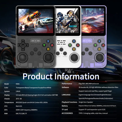 R36S Handheld Game Console 3.5 Inch 640*480 IPS OCA Screen RK3326 Chip 64/128G 15000+Games Portable Pocket Game Player Kids Gift