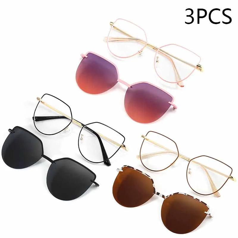 Cat Eye Flip on Sunglasses Women Anti Blue Light Glasses Frames Polarized Magnetic Clip Ladies Fashion Computer Eyeglasses 7002