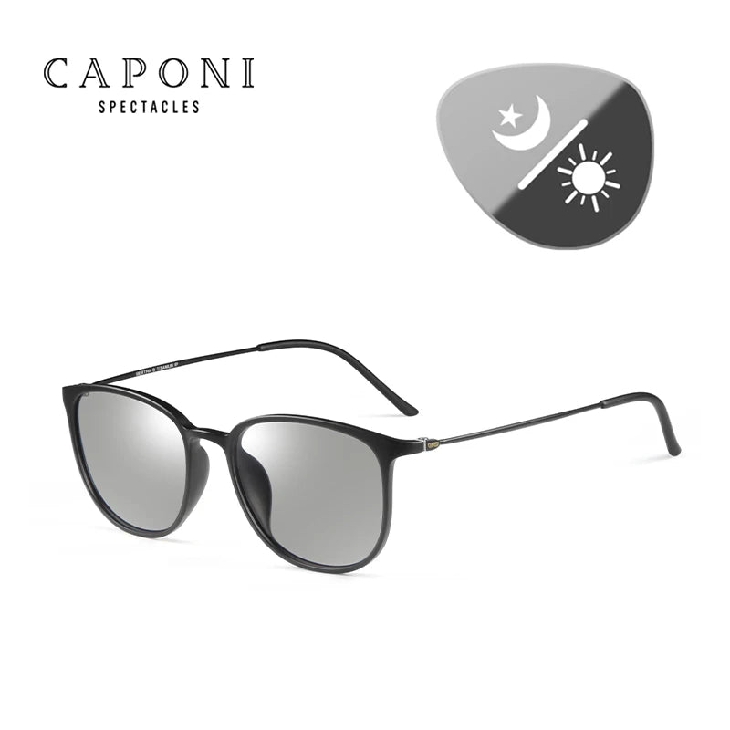 CAPONI Oval Men's Sunglasses Photochromic Polarized Sun Glasses For Men Protect UV Ray Super Light Driving Black Glasses BS520
