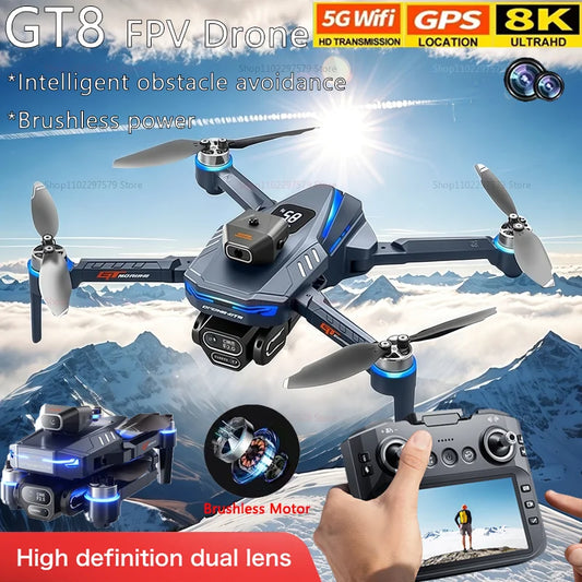 2025 New GT8 Drone GPS 8K Professional HD Dual Cameras 5G WIFI Brushless Motors 360° Obstacle Avoidance Foldable Quadcopter Toys