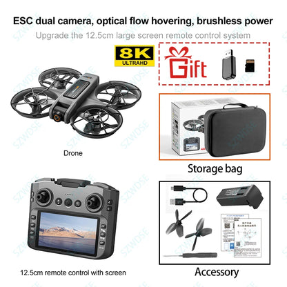 2025 S156 Screen Mini Drone With 90° Electric Adjustable 8K HD Camera WiFi Light Flow Drone Pocket Brushless RC Quadcopter Toy