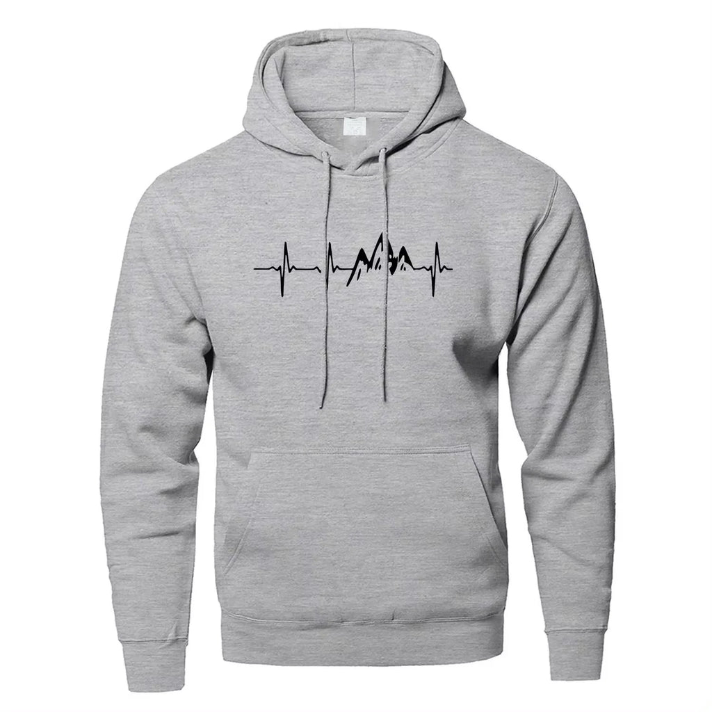 Mountain Heartbeat Hoodies teens Sweatshirt Autumn Long Sleeve Hooded Sweatshirt Hoodie Black Gray Sportswear