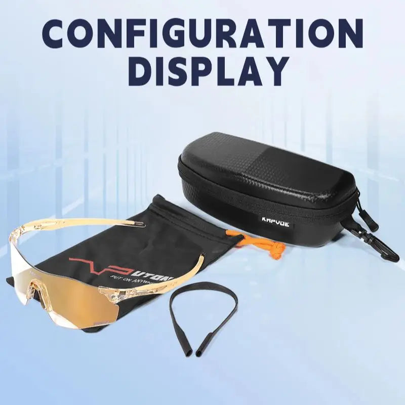 Kapvoe Photochromic Sports Sunglasses Rimless Cycling Glasses Bike Bicycle Glasses Men's MTB Road Running Goggles Red Blue UV400