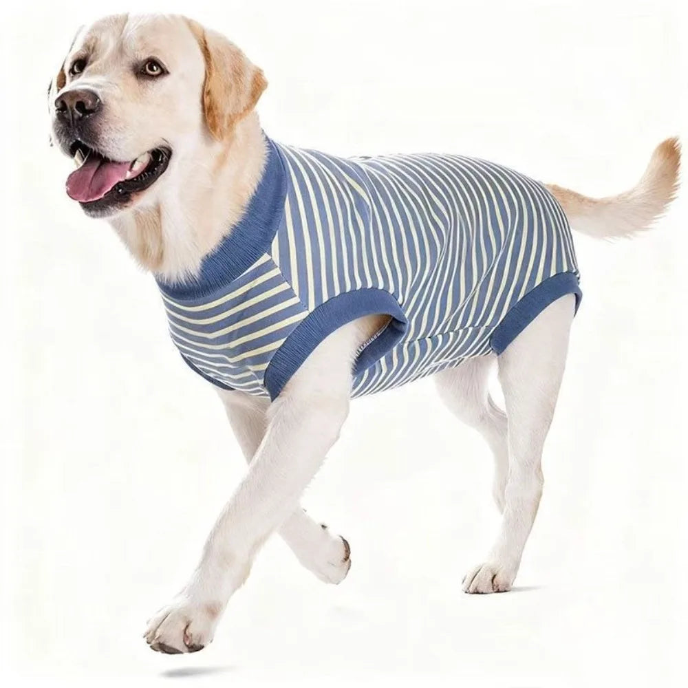 Dog Bodysuit Striped Dog Sterilization Suit Washable Warm Dog Recovery Clothes Comfortable Dog Four Legged Vest Weaning Period