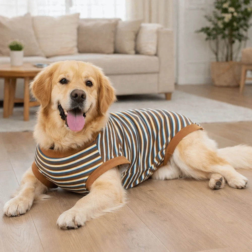 Dog Bodysuit Striped Dog Sterilization Suit Washable Warm Dog Recovery Clothes Comfortable Dog Four Legged Vest Weaning Period