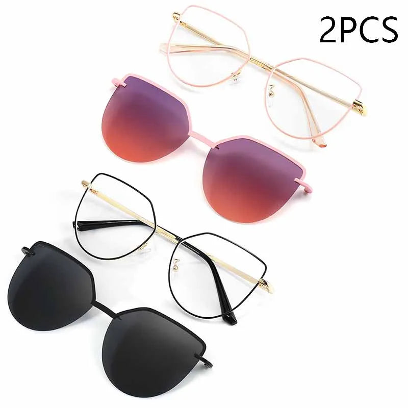 Cat Eye Flip on Sunglasses Women Anti Blue Light Glasses Frames Polarized Magnetic Clip Ladies Fashion Computer Eyeglasses 7002
