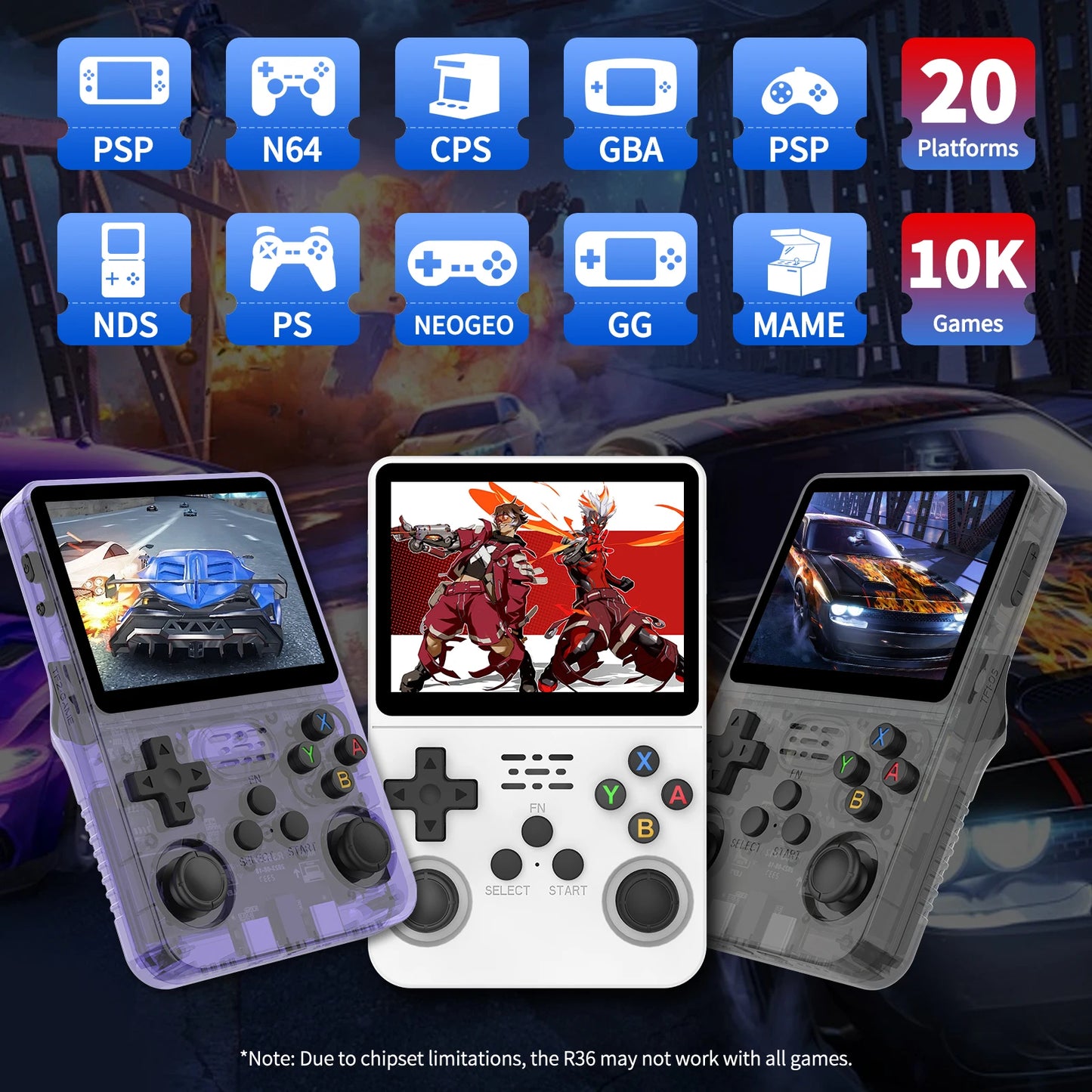 R36S Handheld Game Console 3.5 Inch 640*480 IPS OCA Screen RK3326 Chip 64/128G 15000+Games Portable Pocket Game Player Kids Gift
